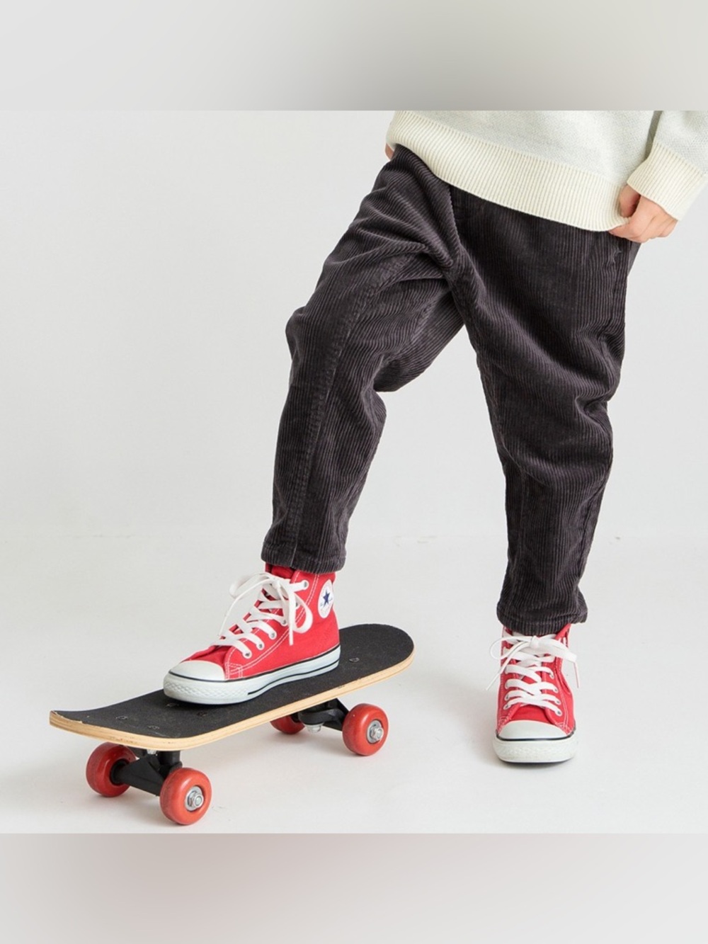 Kids Corduroy Gardener Tapered Pants in Charcoal Gray